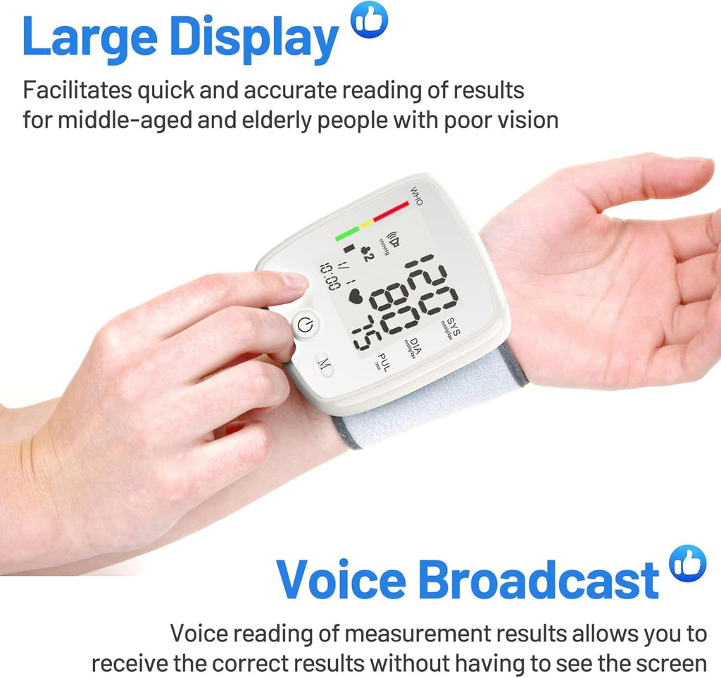 Wrist Blood Pressure Monitor – Automatic Voice Broadcast, 2 Users, 180 Memory & USB Charging - Accrosstheglobe Store