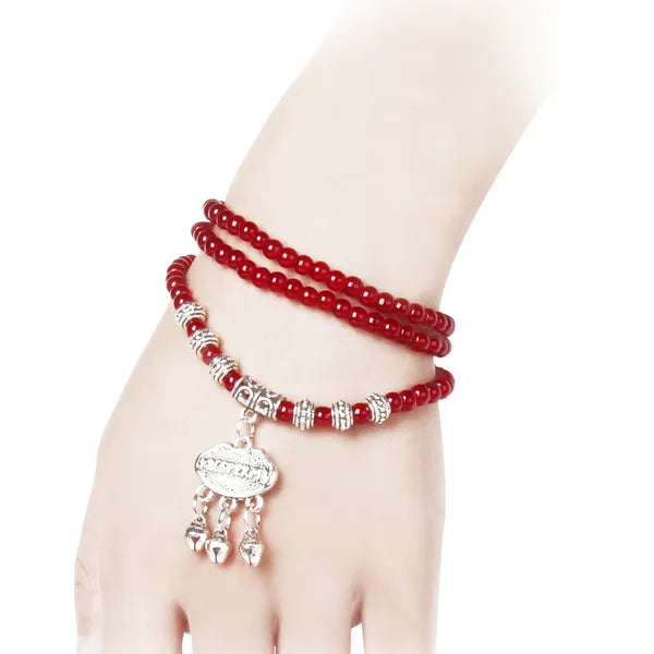 Red Agate Beaded Good Luck Bracelet – Natural Stone Healing Crystal Bracelet - Accrosstheglobe Store
