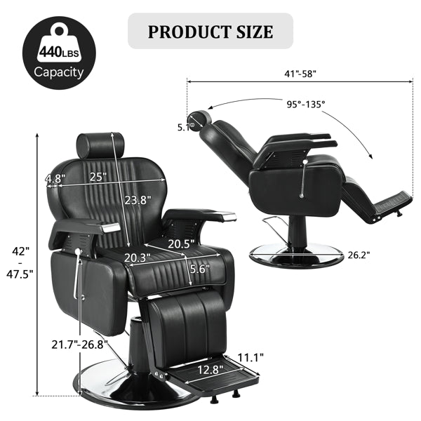 Heavy-Duty Hydraulic Reclining Barber Chair – 360° Swivel Salon Styling Chair - Accrosstheglobe Store