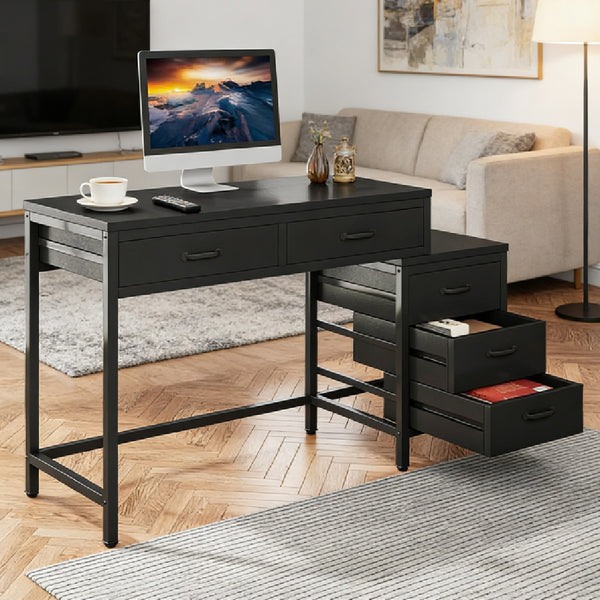 Industrial Style Computer Desk – Rustic Wood & Metal Home Office Desk - Accrosstheglobe Store