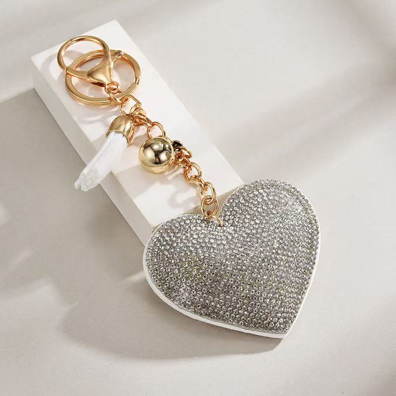 Heart-Shaped Rhinestone Leather Keychain with Tassels – Sparkling Bag Charm - Accrosstheglobe Store