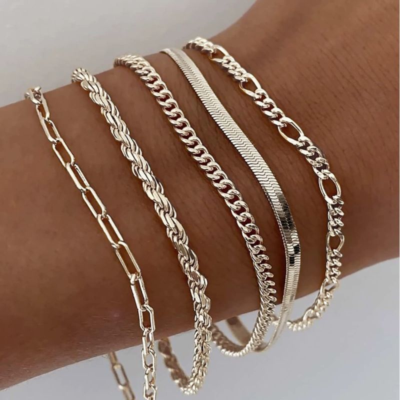 5-Piece 14K Silver Plated Dainty Bracelet Set – Adjustable Stackable Women’s Bracelets - Accrosstheglobe Store