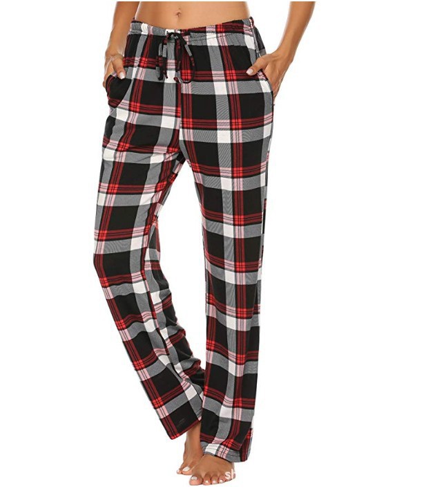 Women's Stretch Plaid Casual Pants with Pockets – Comfortable Everyday Trousers - Accrosstheglobe Store