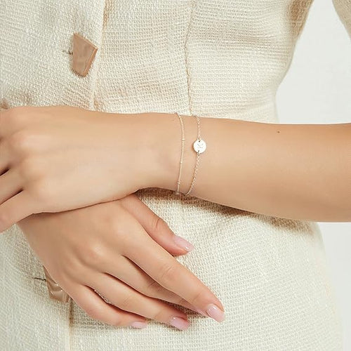 14K Gold Filled Cute Oval Chain Bar Bracelet – Dainty Adjustable Layered Women’s Bracelet - Accrosstheglobe Store