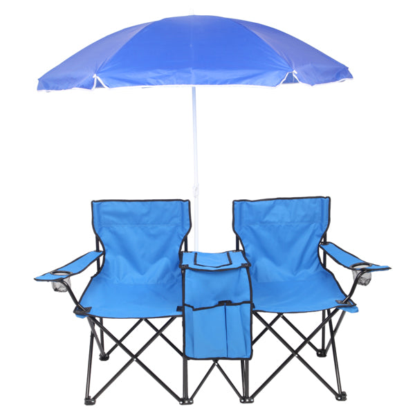 Outdoor Beach & Fishing Chair with Umbrella – Portable Folding Sun Chair in Blue - Accrosstheglobe Store