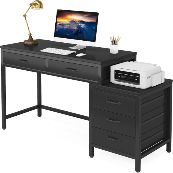 Industrial Style Computer Desk – Rustic Wood & Metal Home Office Desk - Accrosstheglobe Store
