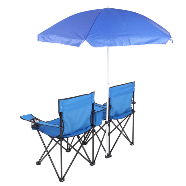 Outdoor Beach & Fishing Chair with Umbrella – Portable Folding Sun Chair in Blue - Accrosstheglobe Store