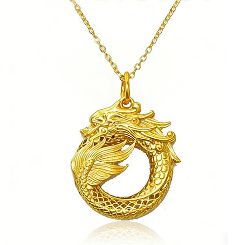 24K Gold Ouroboros Dragon Pendant Necklace – Ancient Infinity Symbol Double-Sided - Accrosstheglobe Store