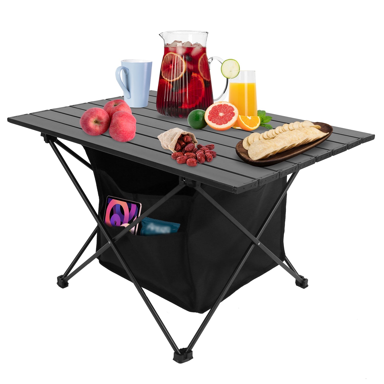 Foldable Camping Table with Storage Basket – Portable Aluminium Roll-Up Table - Accrosstheglobe Store
