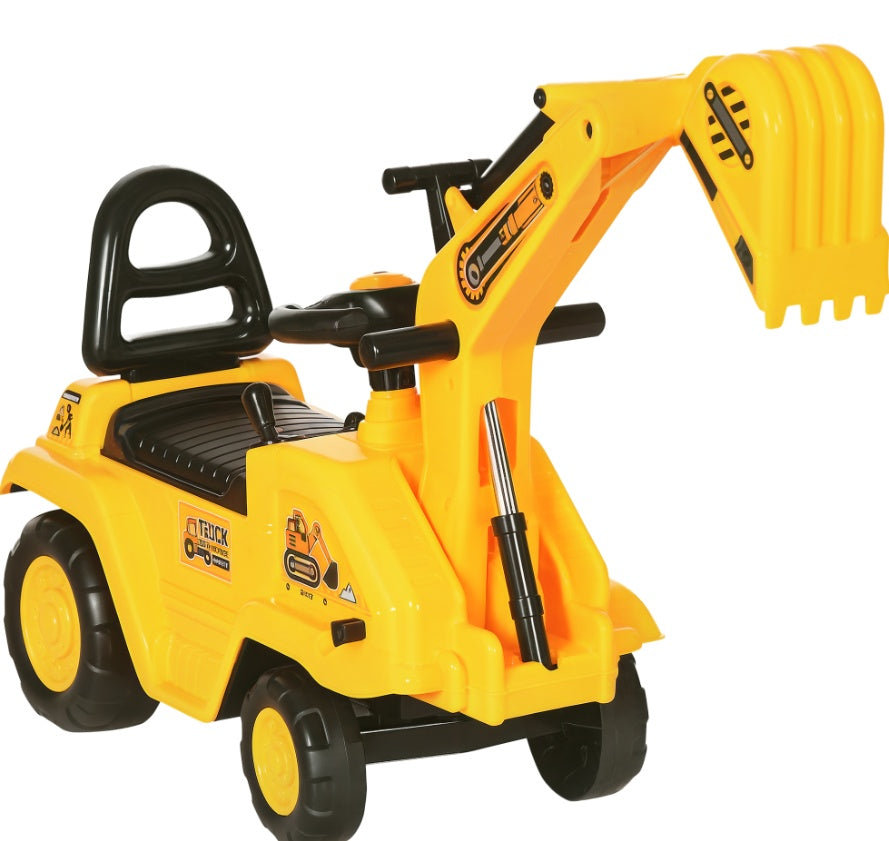 3-in-1 Kids Ride-On Excavator Digger – Scooter & Pulling Cart Construction Toy - Accrosstheglobe Store