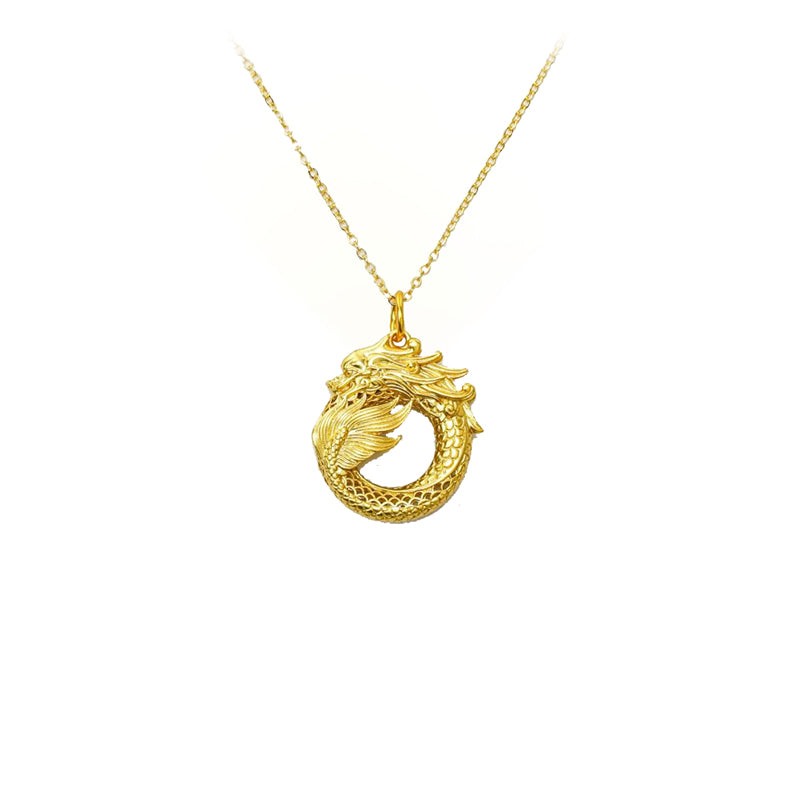 24K Gold Ouroboros Dragon Pendant Necklace – Ancient Infinity Symbol Double-Sided - Accrosstheglobe Store