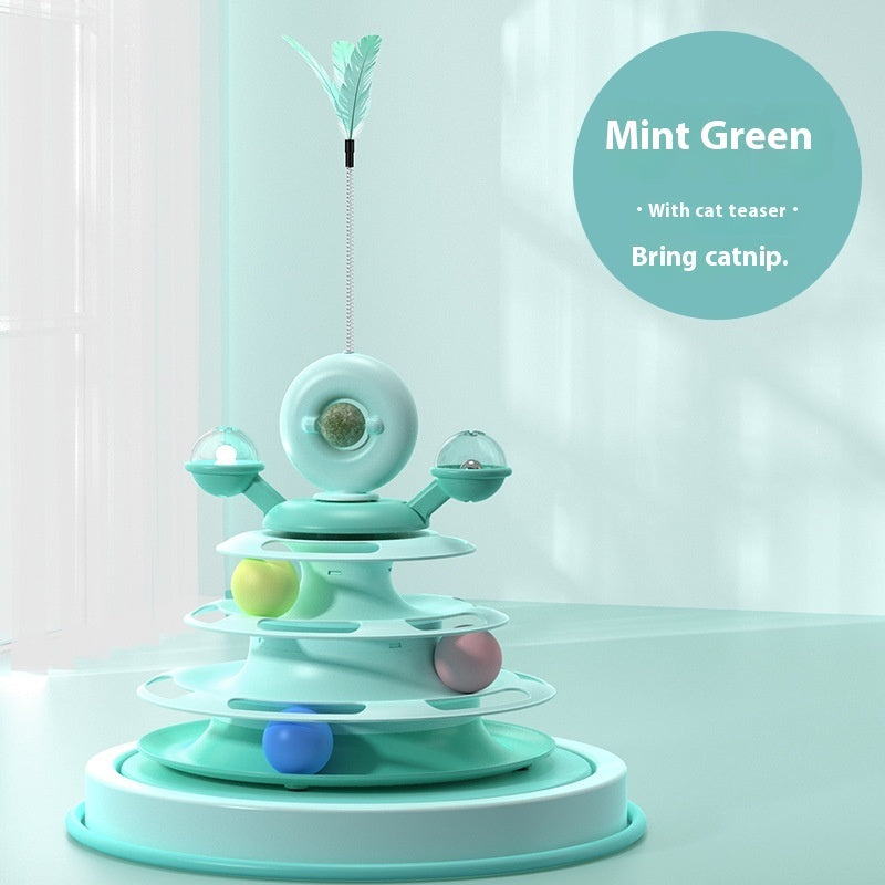 4-Level Cat Toy Tower with Roller Balls – Interactive Turntable Track - Accrosstheglobe Store