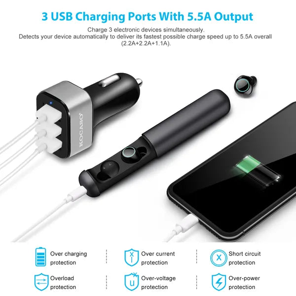30W Fast USB Car Charger – 3-Port Cigarette Lighter Adapter for All Devices - Accrosstheglobe Store