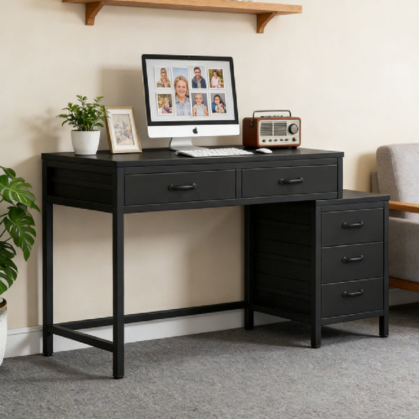 Industrial Style Computer Desk – Rustic Wood & Metal Home Office Desk - Accrosstheglobe Store