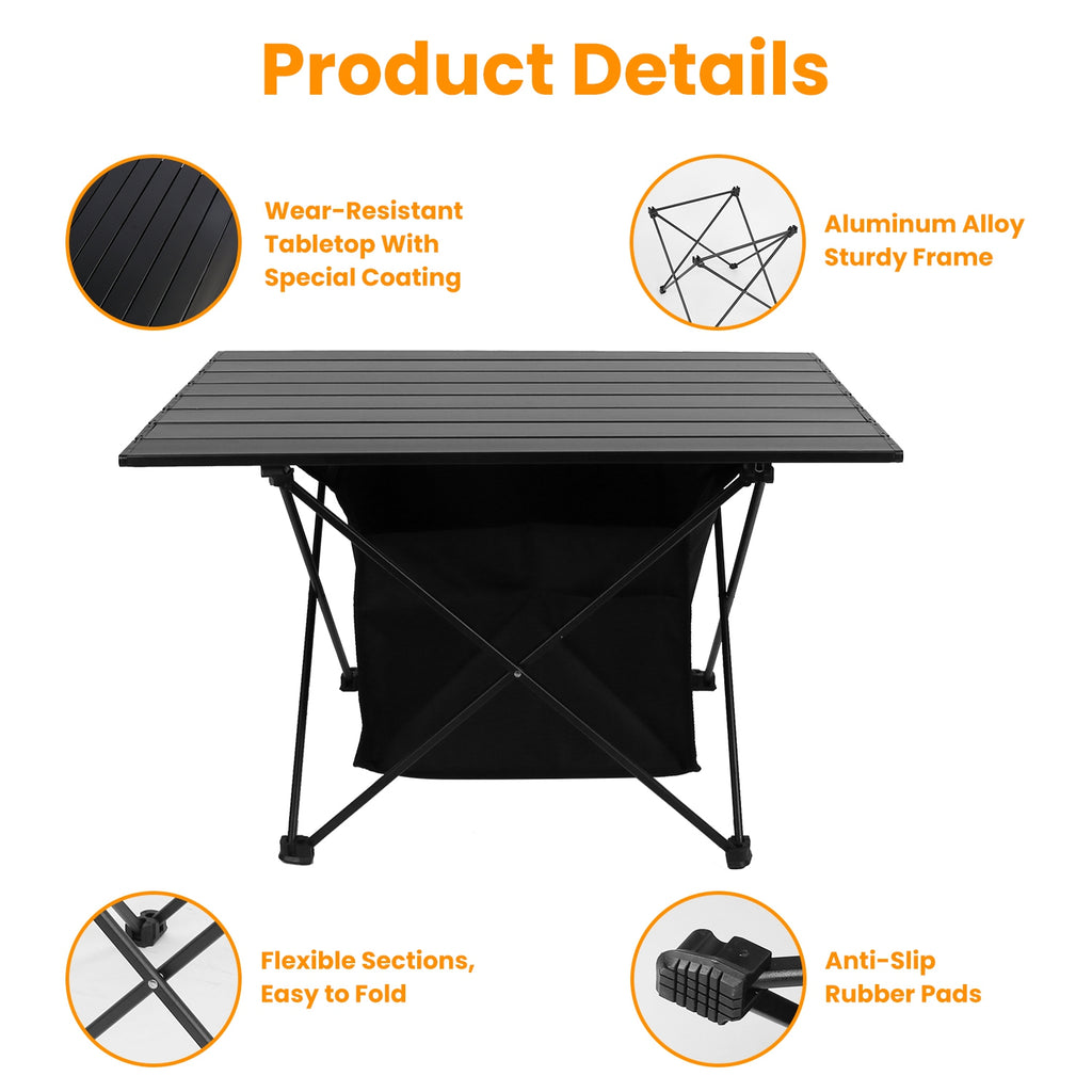 Foldable Camping Table with Storage Basket – Portable Aluminium Roll-Up Table - Accrosstheglobe Store