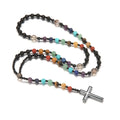 Colorful Natural Stone Cross Rosary Necklace – Fashionable Beaded Prayer Necklace - Accrosstheglobe Store