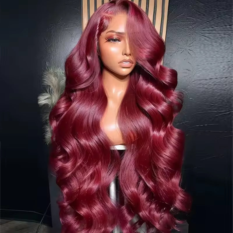 13x6 Human Hair Lace Wig, High-Definition Burgundy Lace Wig, Human Hair With Aligned Cuticle Layer, Indian Hair Wig - Accrosstheglobe Store