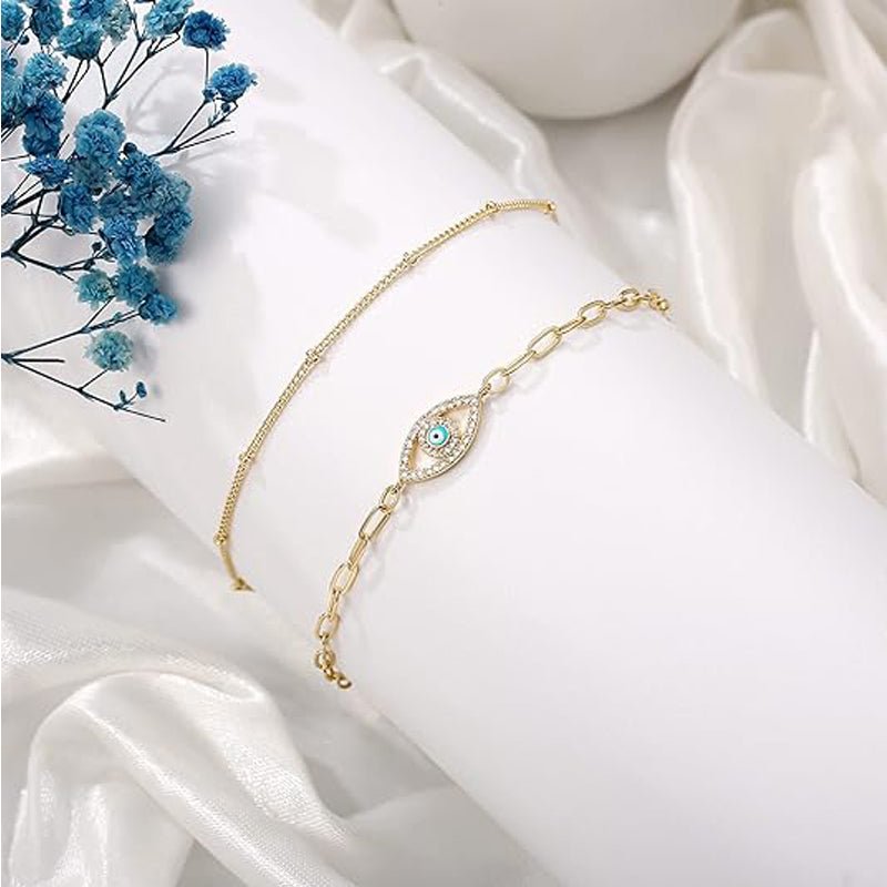 14K Gold Filled Dainty Layered Bracelet – Adjustable Oval Chain Bar Bracelet for Women - Accrosstheglobe Store