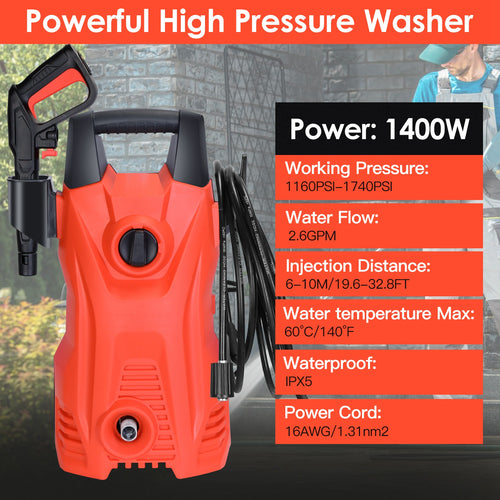 1740PSI Electric High-Pressure Washer – Portable Power Cleaner with Soap Dispenser - Accrosstheglobe Store